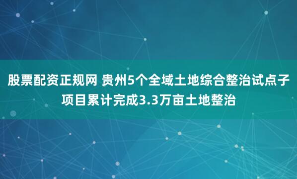 股票配资正规网 贵州5个全域土地综合整治试点子项目累计完成3.3万亩土地整治